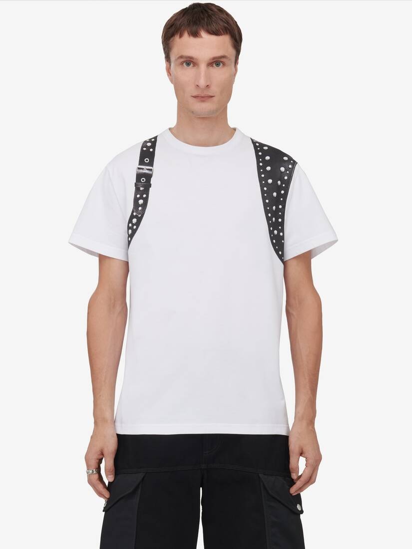 Men's Studded Harness T-shirt in White/black - 5