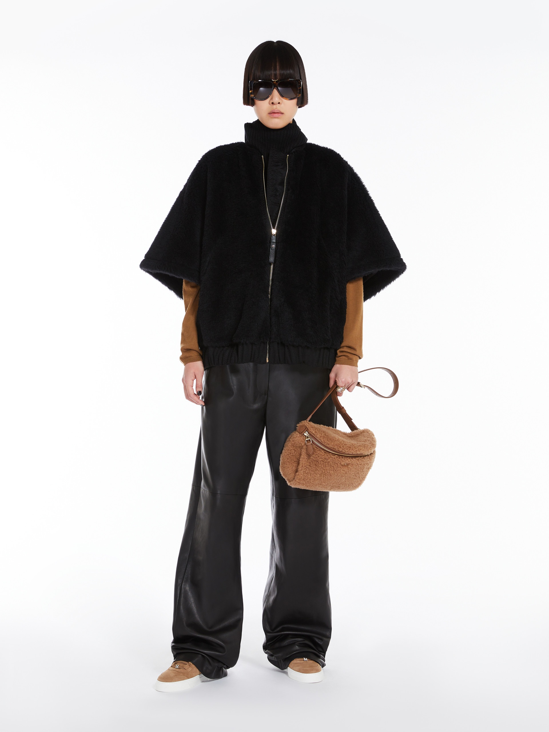 BRIOSE1 Alpaca and wool Teddy fabric bomber jacket cape - 2