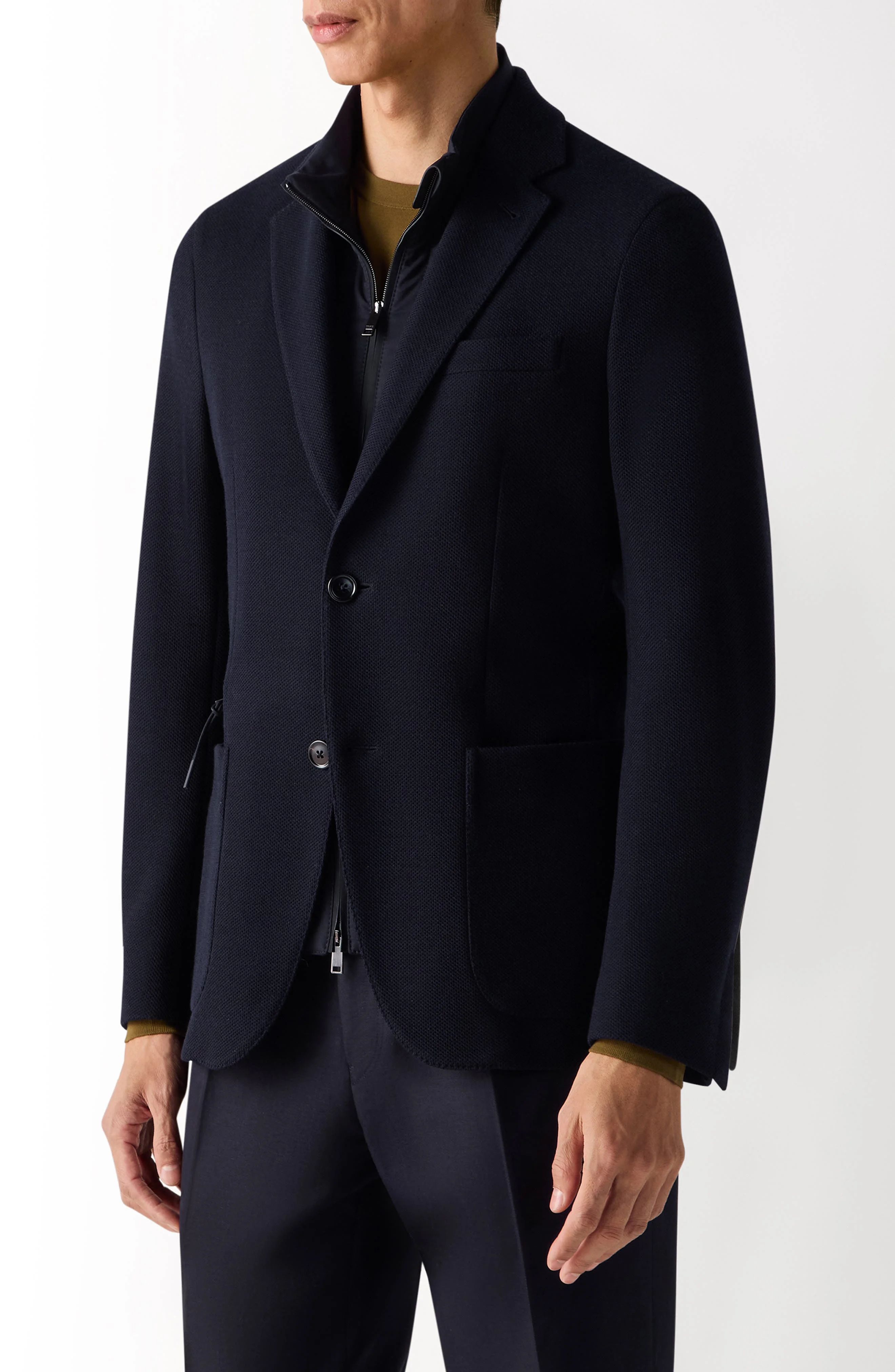 ZEGNA High Performance™ Wool & Cotton Jersey Sport Coat with Removable Leather Bib in Navy Blue at N - 1