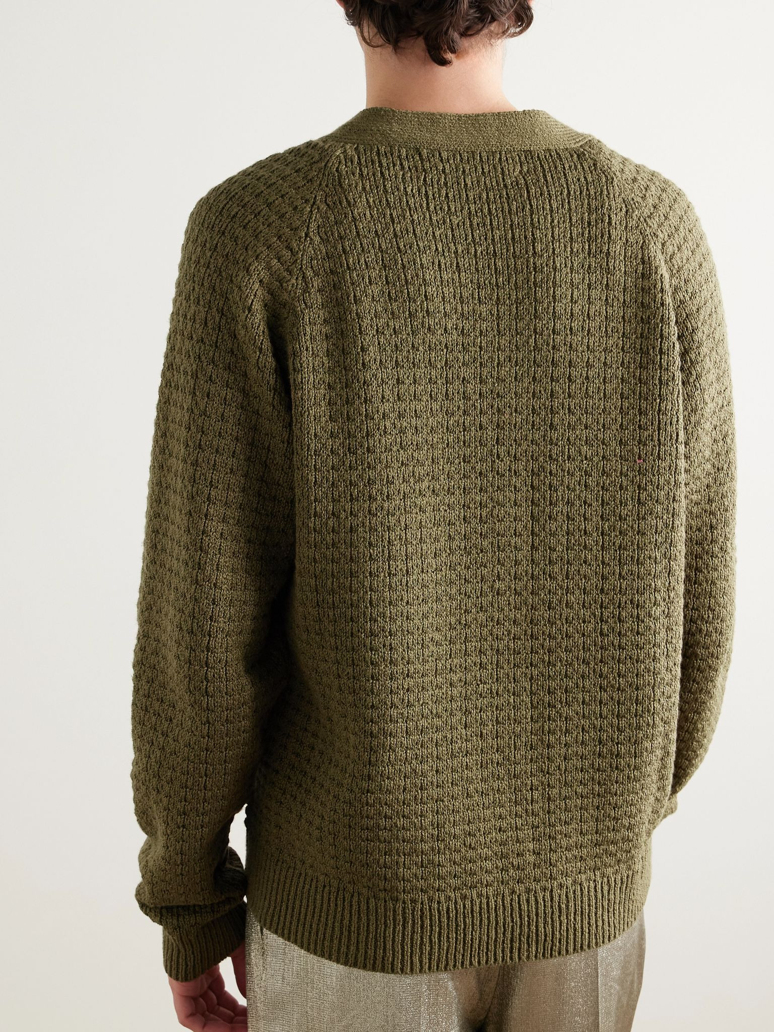 Nora Lite Waffle-Knit Cotton Cardigan Green - 3