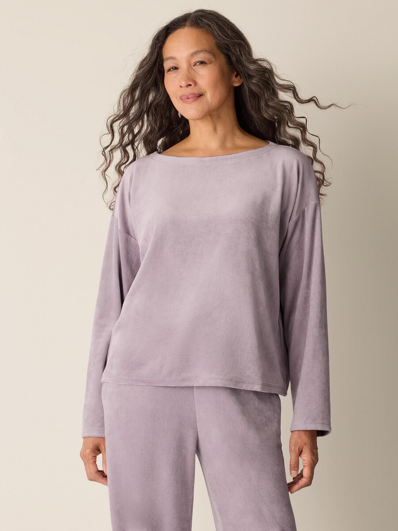EILEEN FISHER Cozy Velour Knit Bateau Neck Top outlook