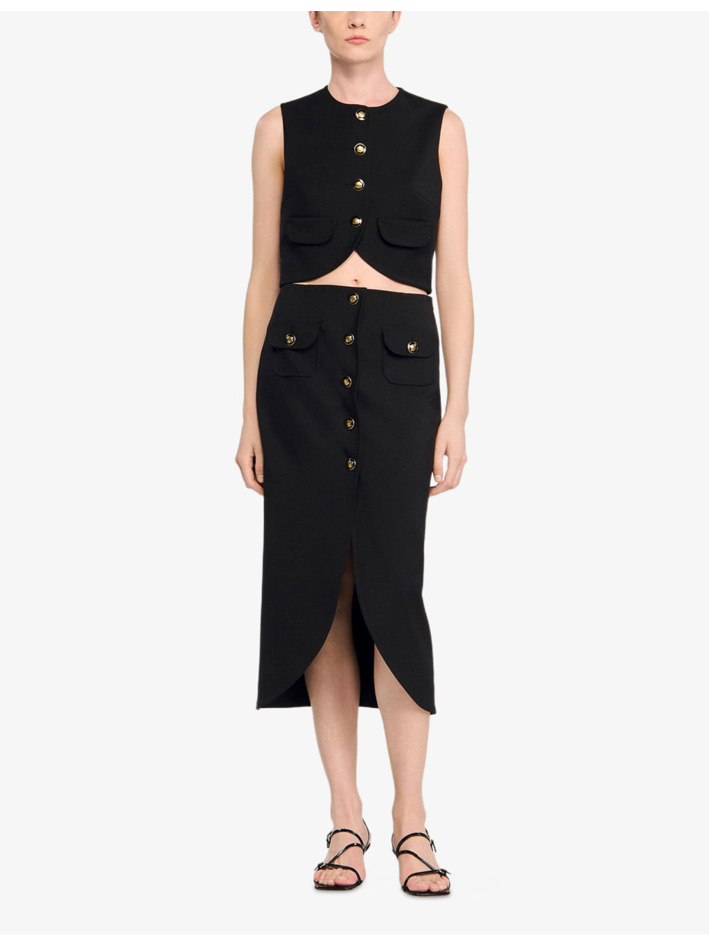 Button-Down High-Rise Stretch-Woven Midi Skirt - 2