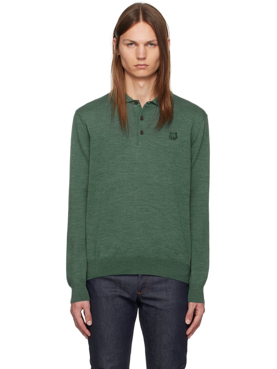 Green Bold Fox Head Patch Polo - 1