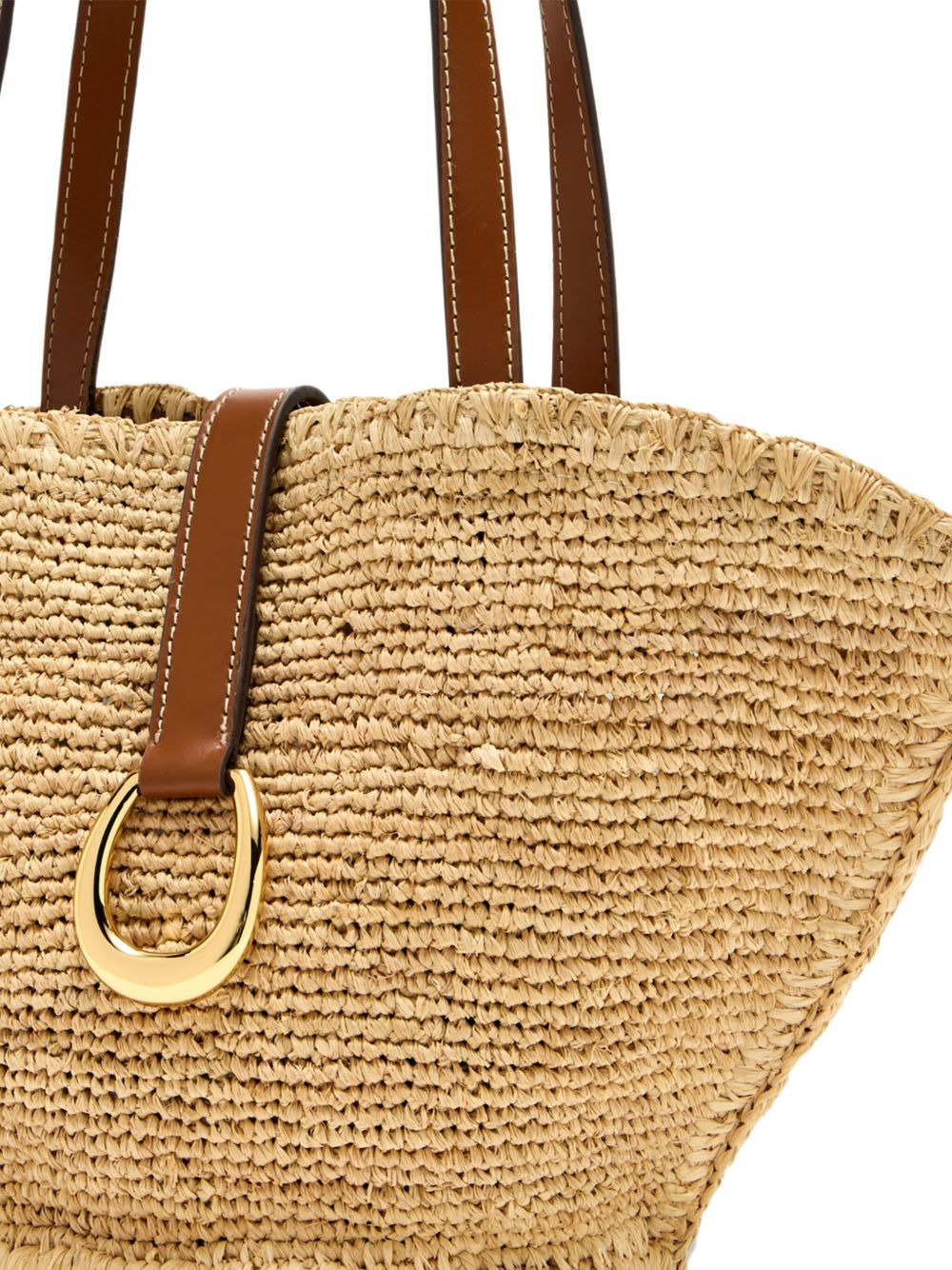 leather-trimmed raffia tote bag - 4