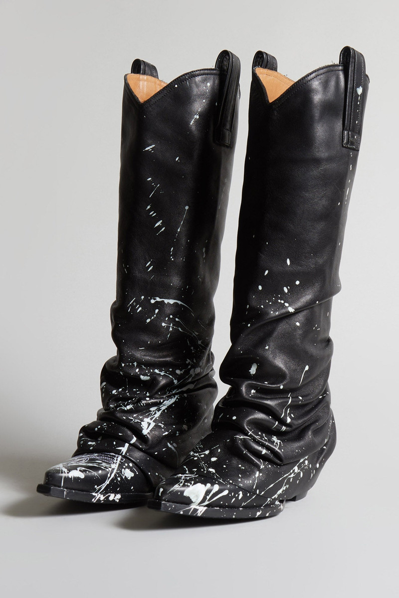 MID COWBOY BOOTS - BLACK PAINT SPLATTER 1