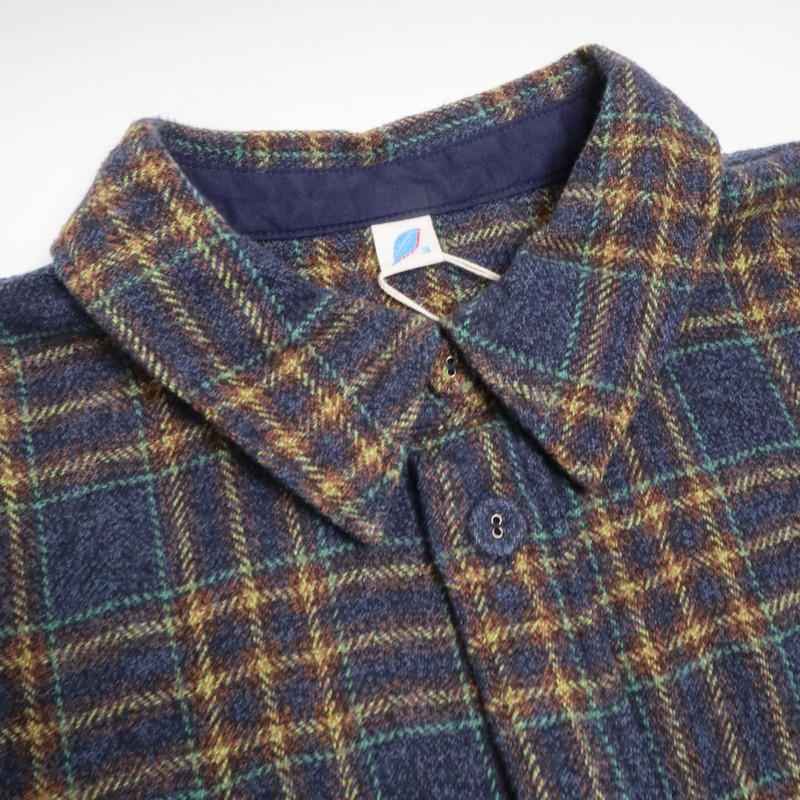 Pure Blue Japan Cotton Tweed Check Double Pocket Shirt Navy outlook