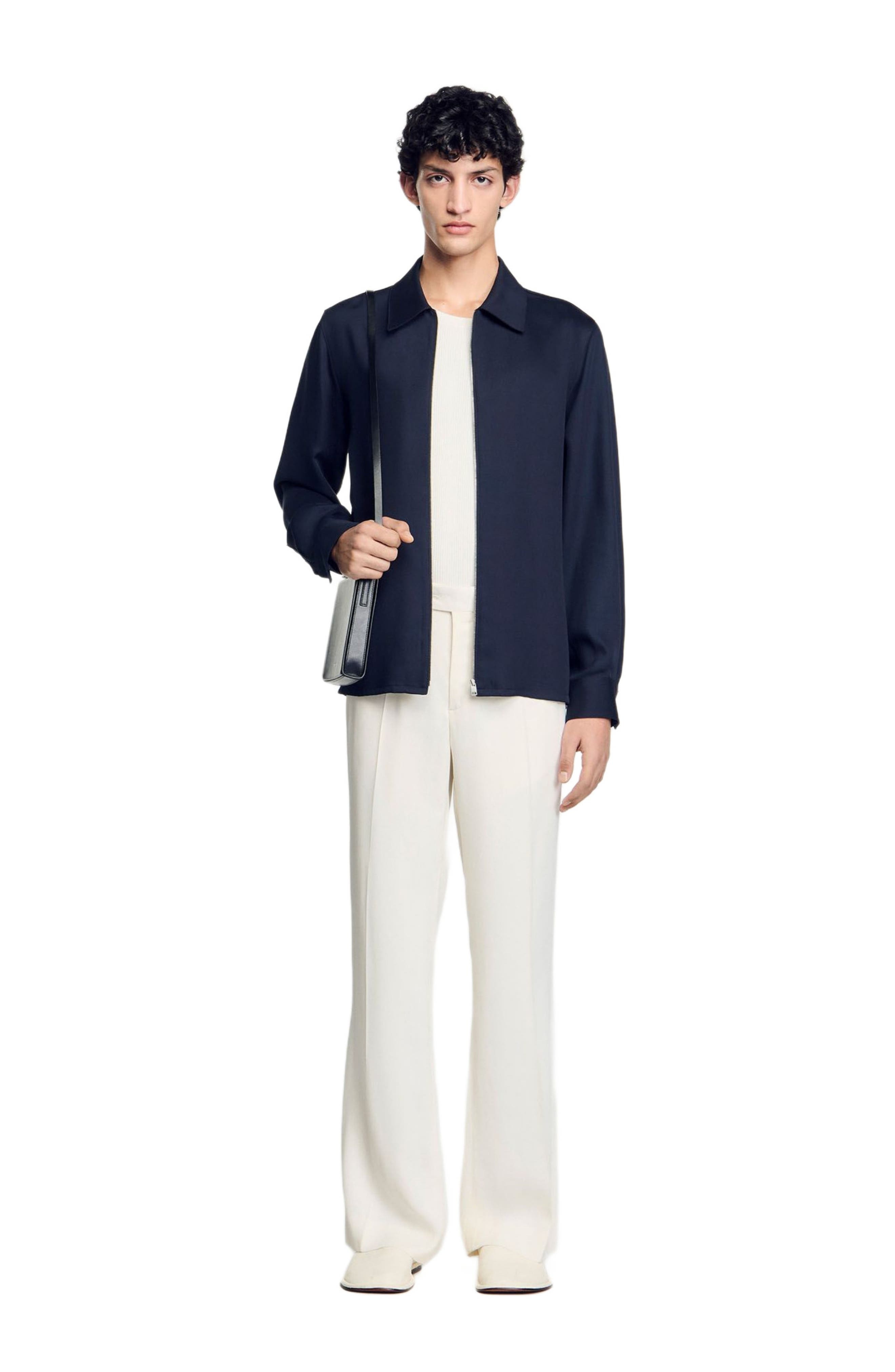 SANDRO Zip-up shirt in Midnight Blue at Nordstrom - 6