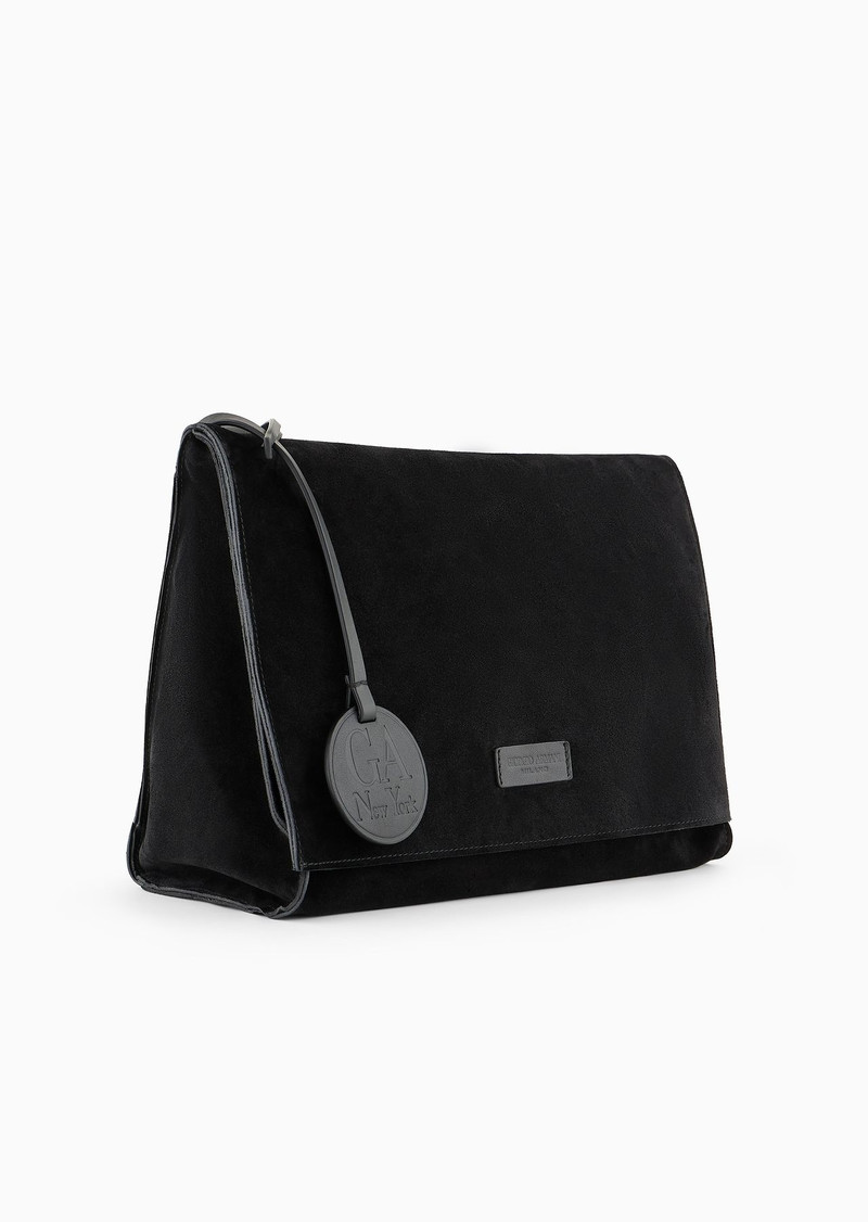 GIORGIO ARMANI Suede and leather messenger bag outlook