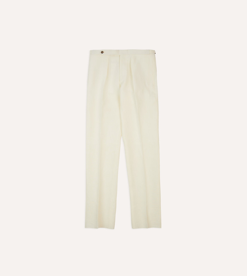 Ecru Irish Linen Single Pleat Trouser - 1