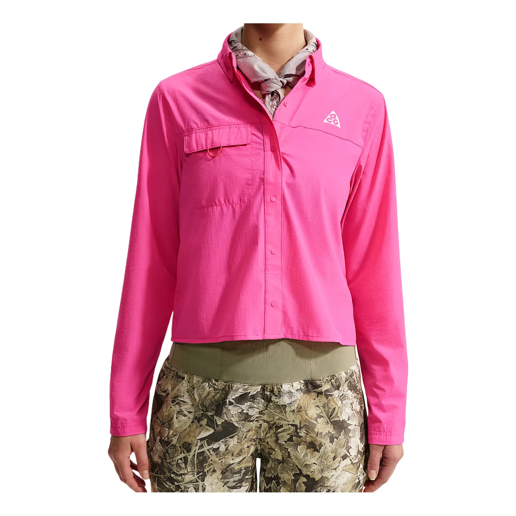 (WMNS) Nike x ACG Aireez Button-Up Graphic Trail Shirt 'Desert Pink Summit White' IR7296-698 - 1