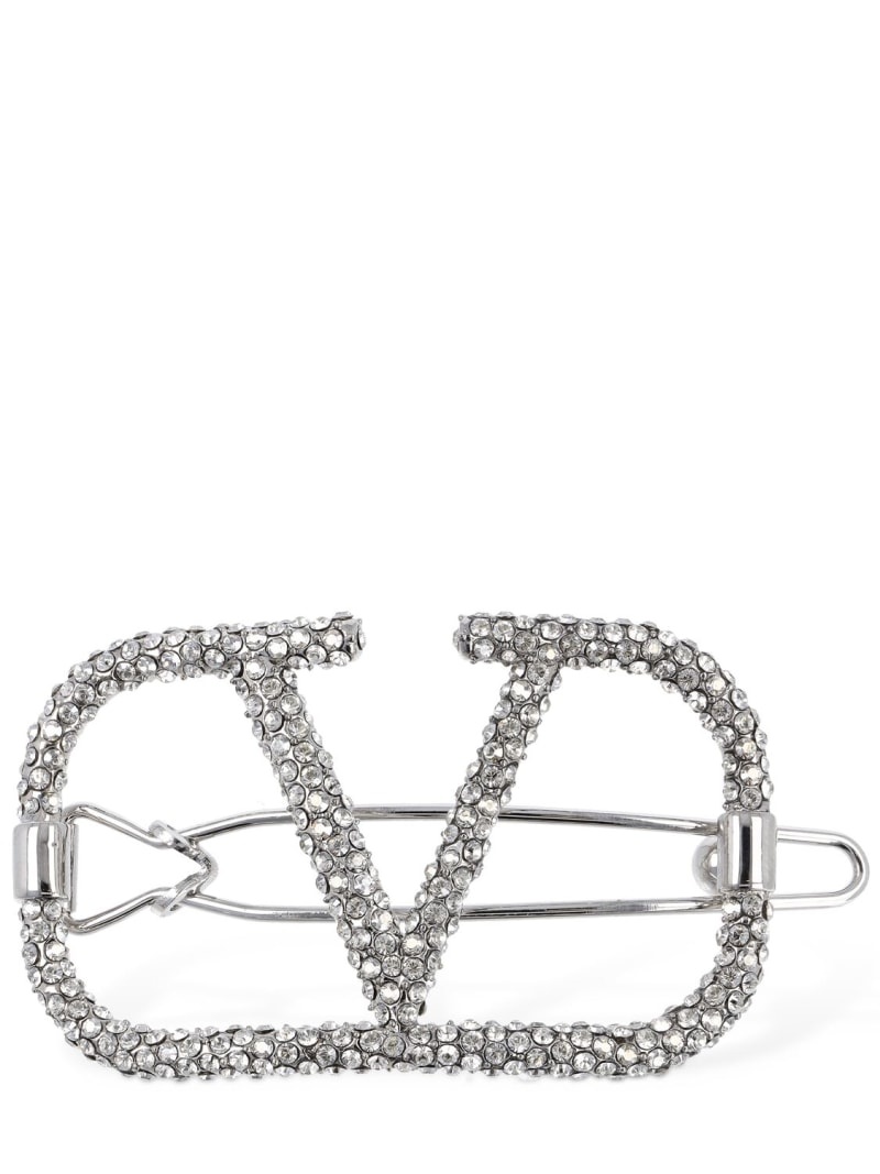 VALENTINO正規品/送料/関税込み V ロゴ Crystal Hair clip Vロゴ シグネチャー レジン X メタル X クリスタル ヘアクリップ