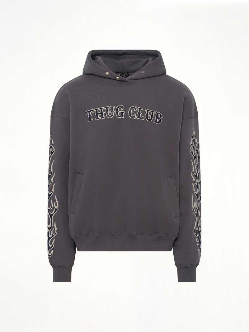 Thug Club Leather Flame Hoodie in Grey outlook