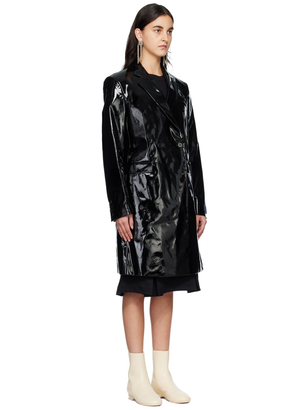 Black Classic Double Breasted Coat - 2