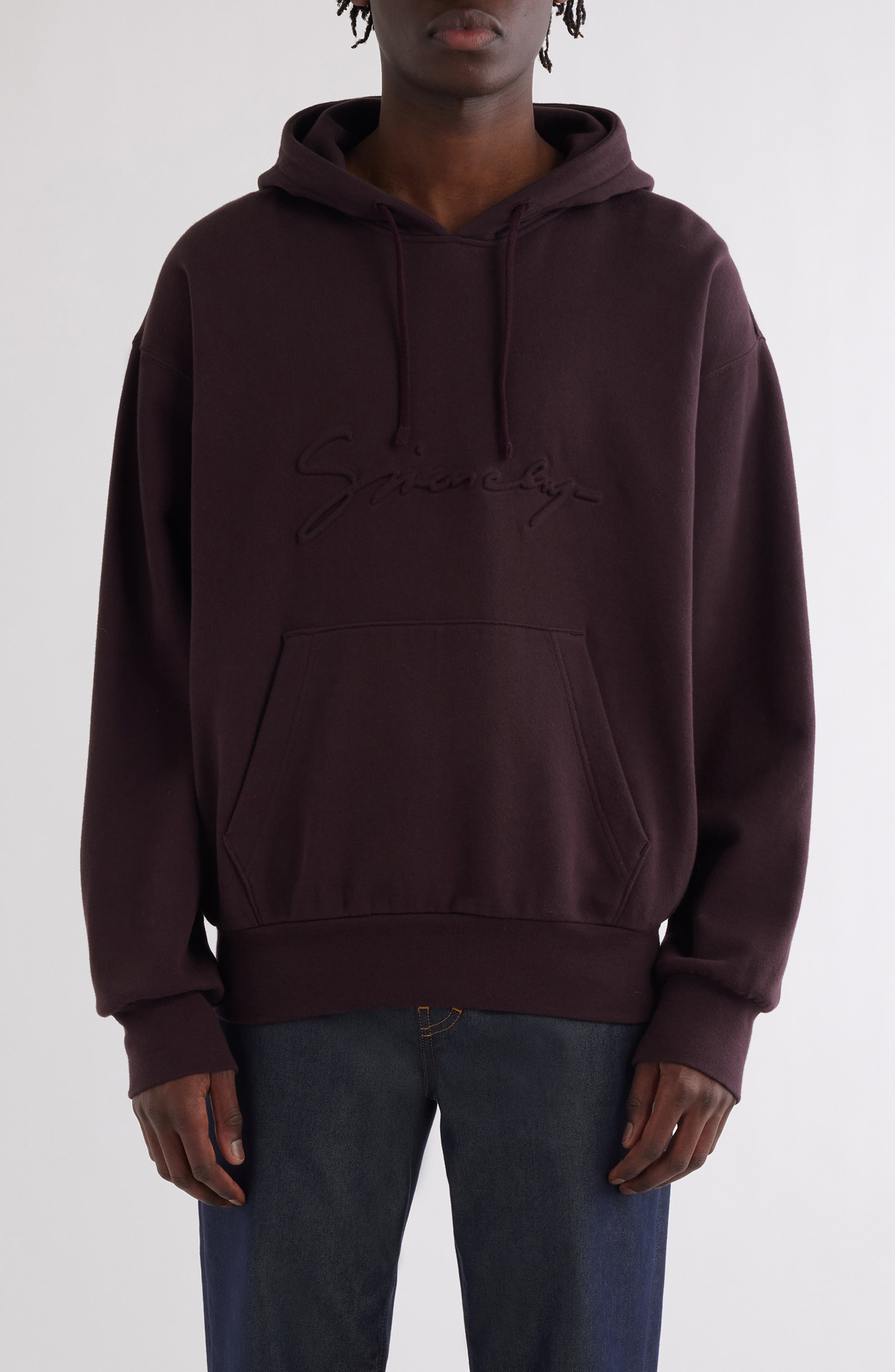 Givenchy Boxy Fit Logo Cotton Hoodie in Burgundy at Nordstrom - 1