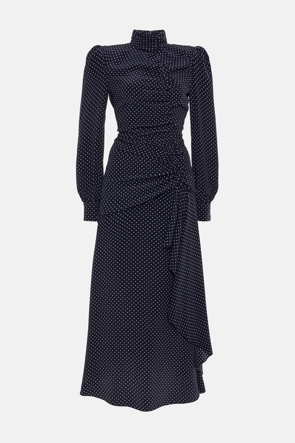 POLKA DOT SILK HIGH NECK DRESS WITH VOLANT - 1
