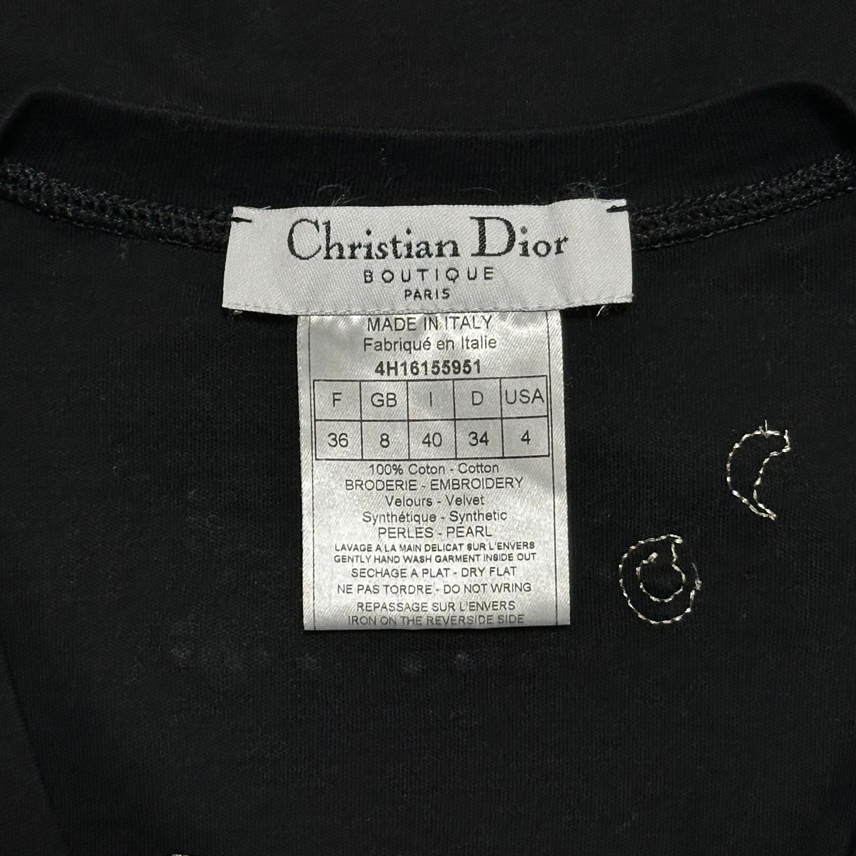 CHRISTIAN DIOR Fall Winter 2004 Couture Embellished Necklace Detail V-neck T-Shirt - 5