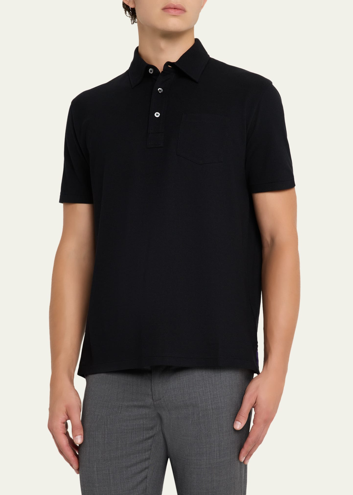 Men's Cotton and Cashmere Pique Pocket Polo Shirt - 4