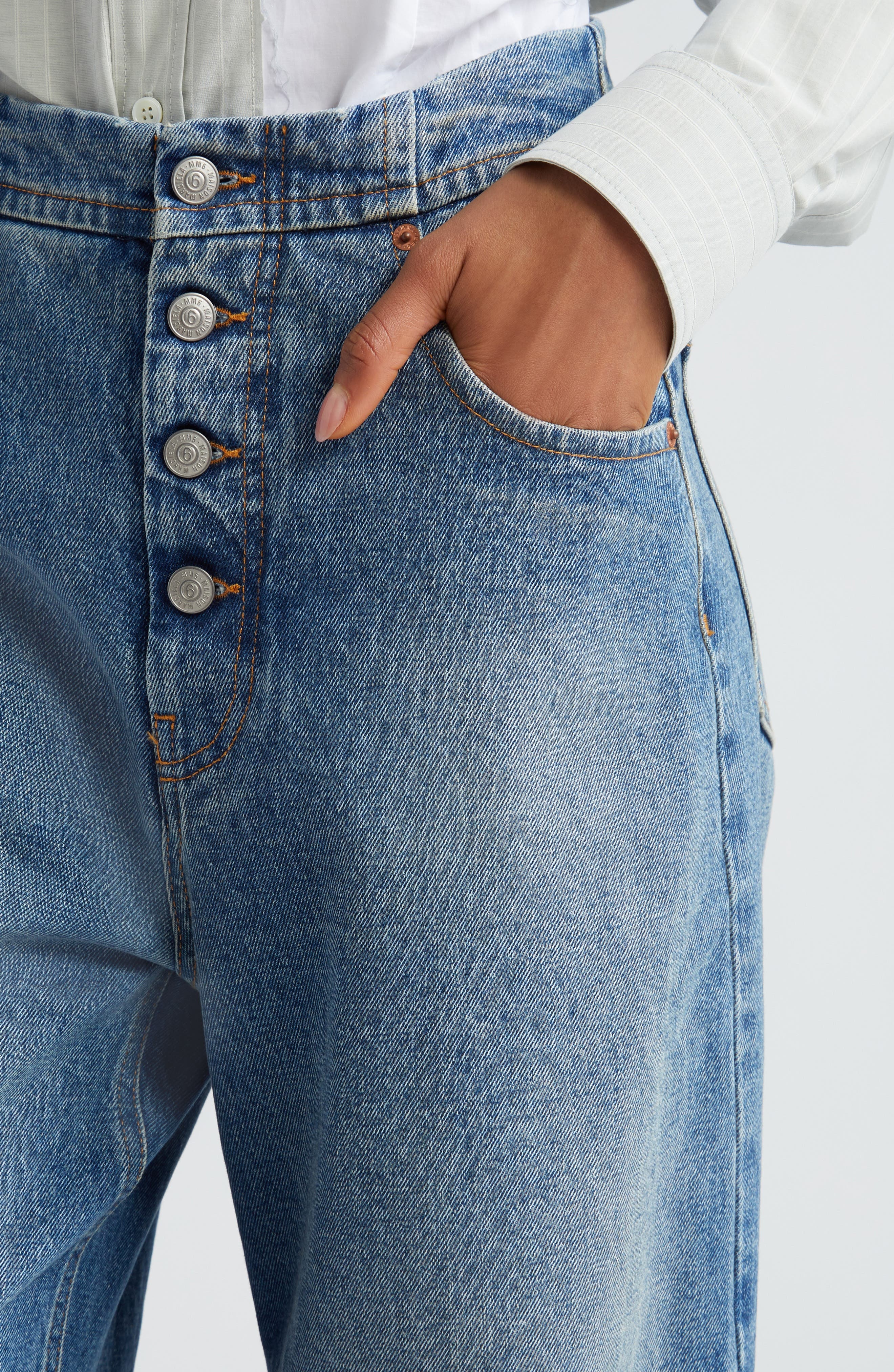MM6 Maison Margiela Button Fly Balloon Leg Jeans in Light Blue at Nordstrom - 4