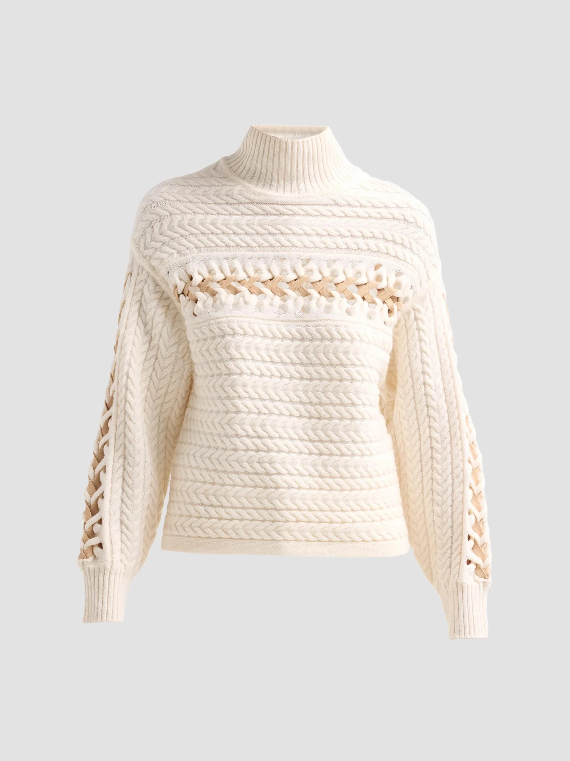 Women's Nina Wool Threaded-Knit Sweater - Ivory Cable - 1