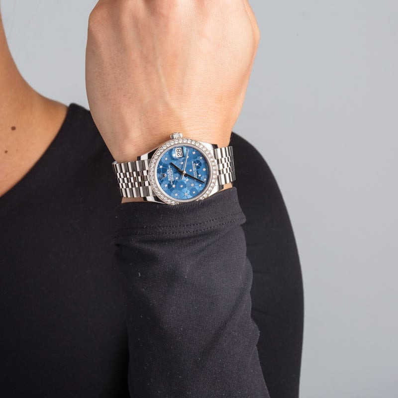 Ladies Rolex Datejust 31 278384 Azzurro Blue Floral Motif Dial - 5