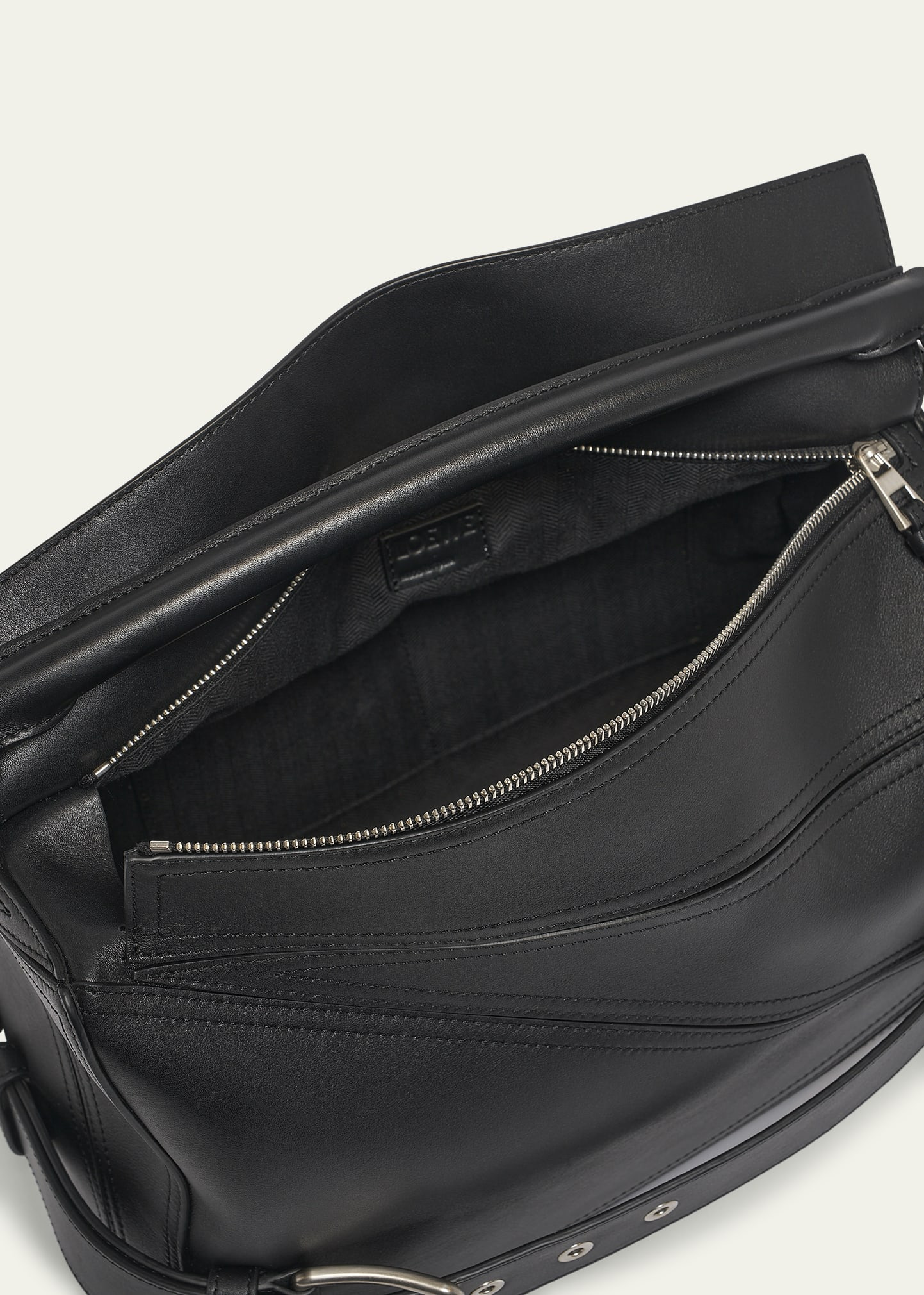 Men's Large Leather Biker Puzzle Shoulder Bag - 4