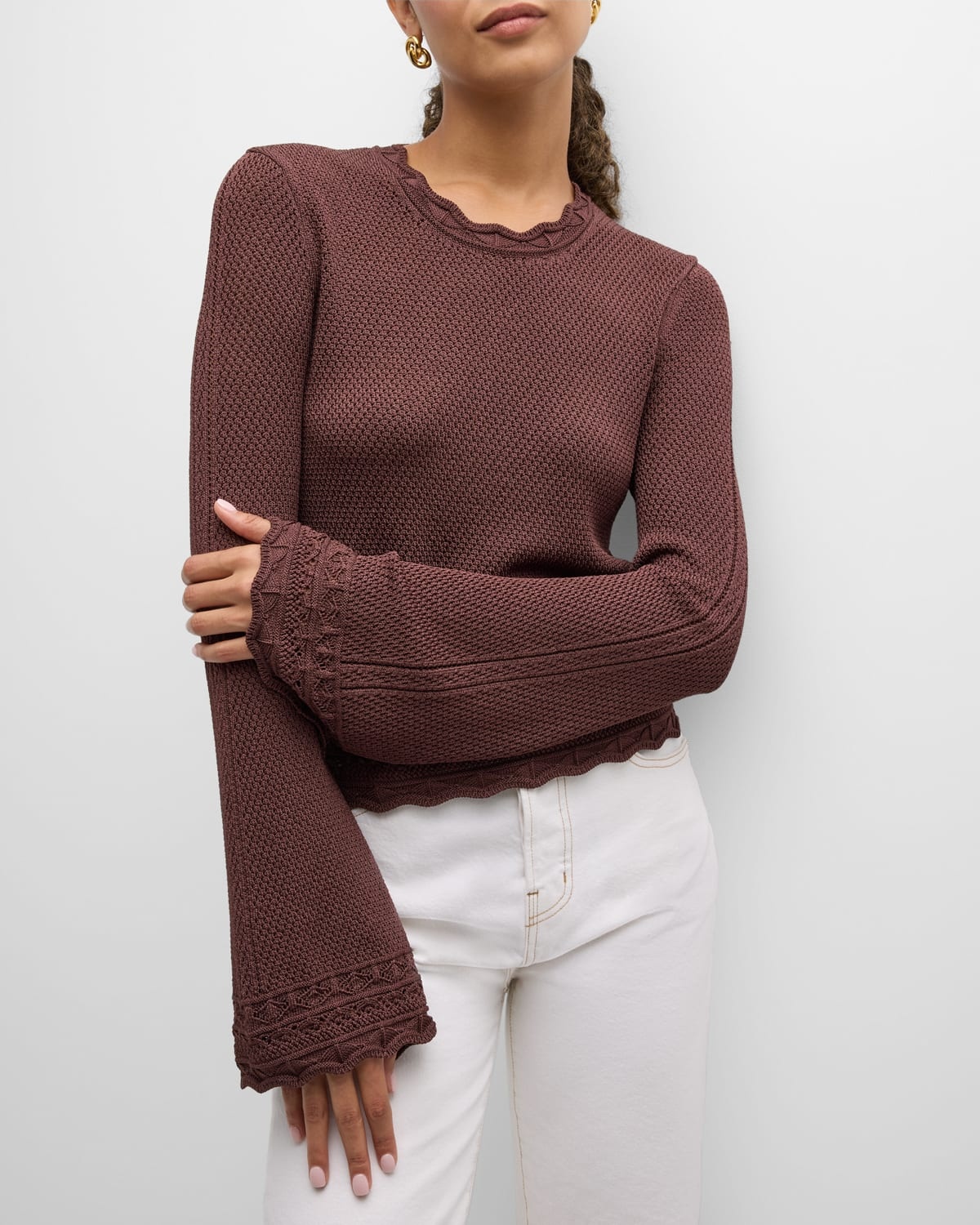 Crewneck Pointelle Sweater - 7