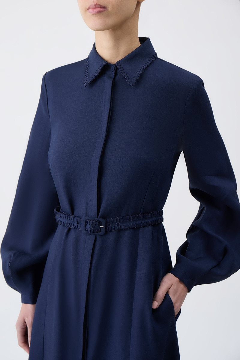 Breton Dress in Navy Aloe Linen 5