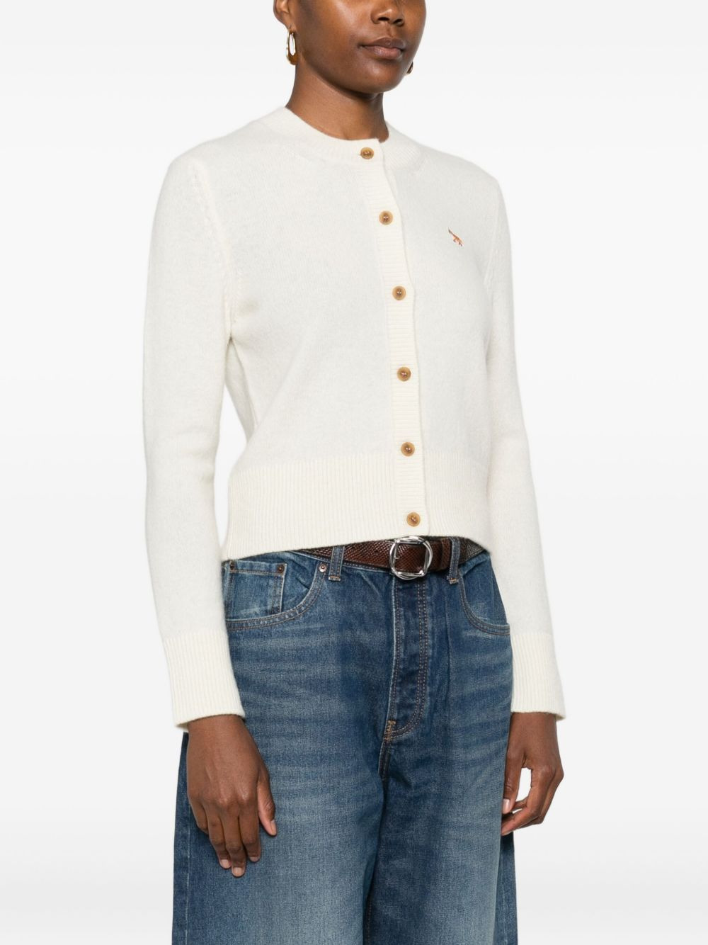 fox-embroidered lambswool cardigan - 3