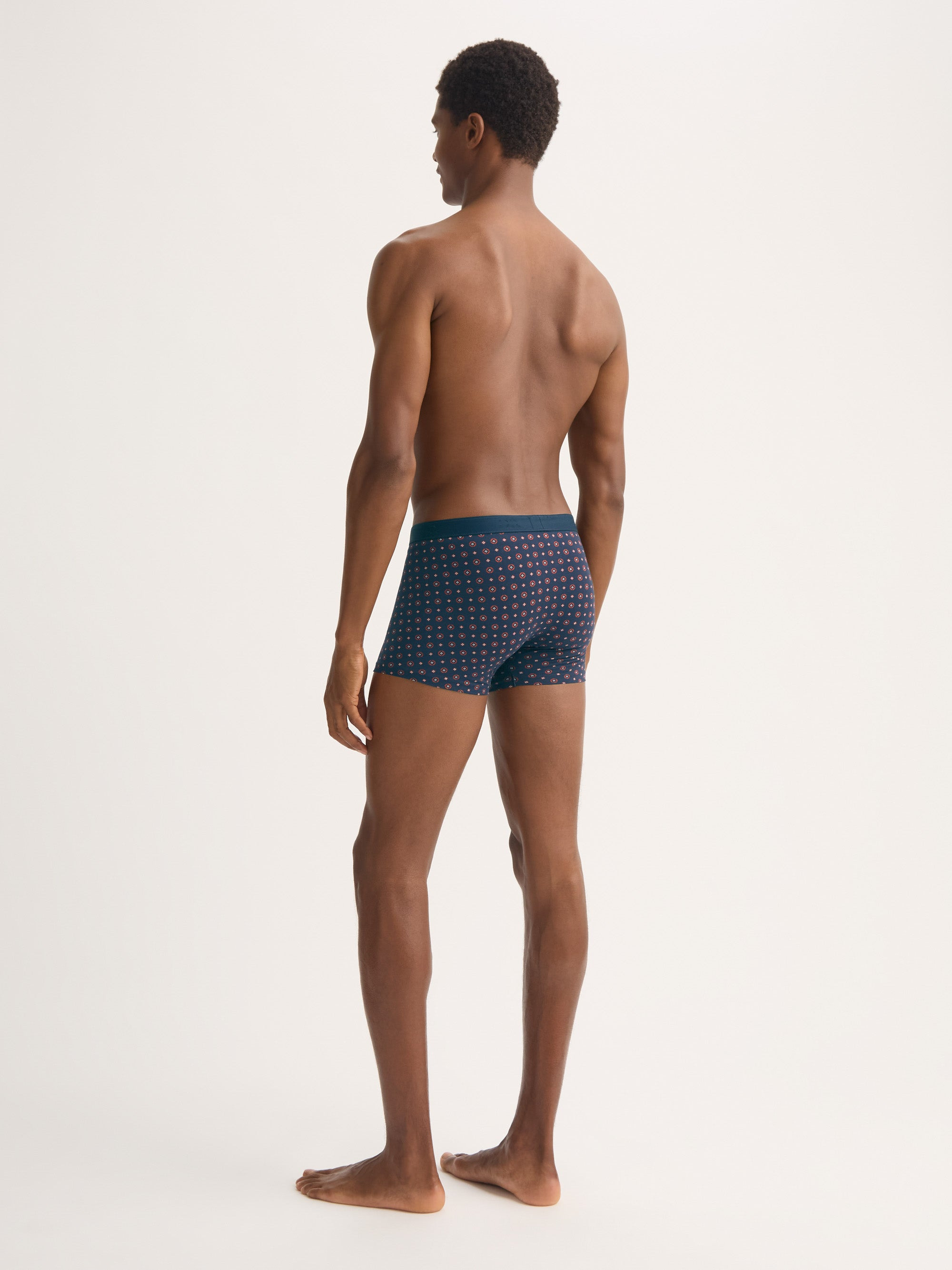 Men's Boxer Briefs Cotton Navy Blue & Red Rose Motif - 3