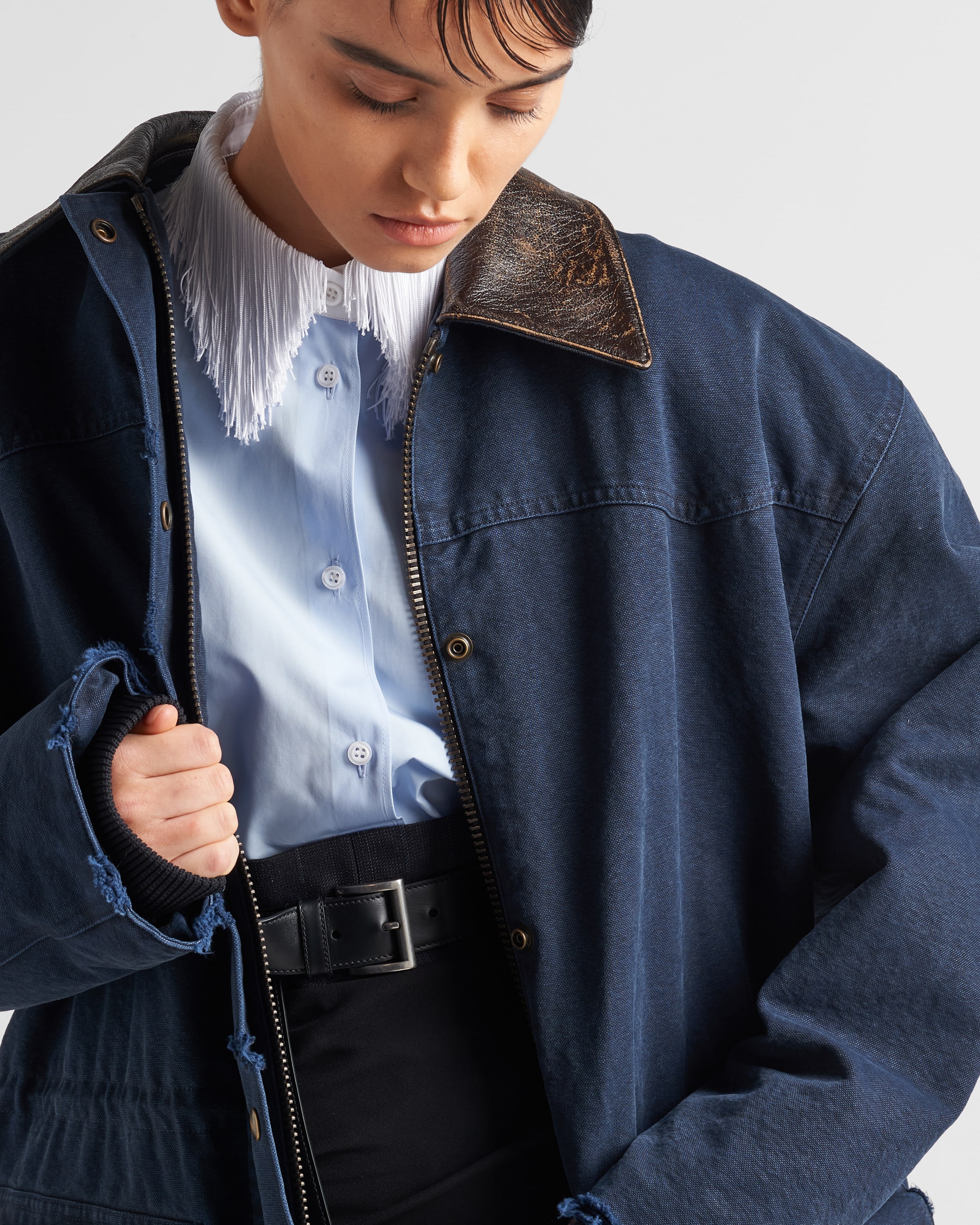 Poplin shirt with fringed collar - 3