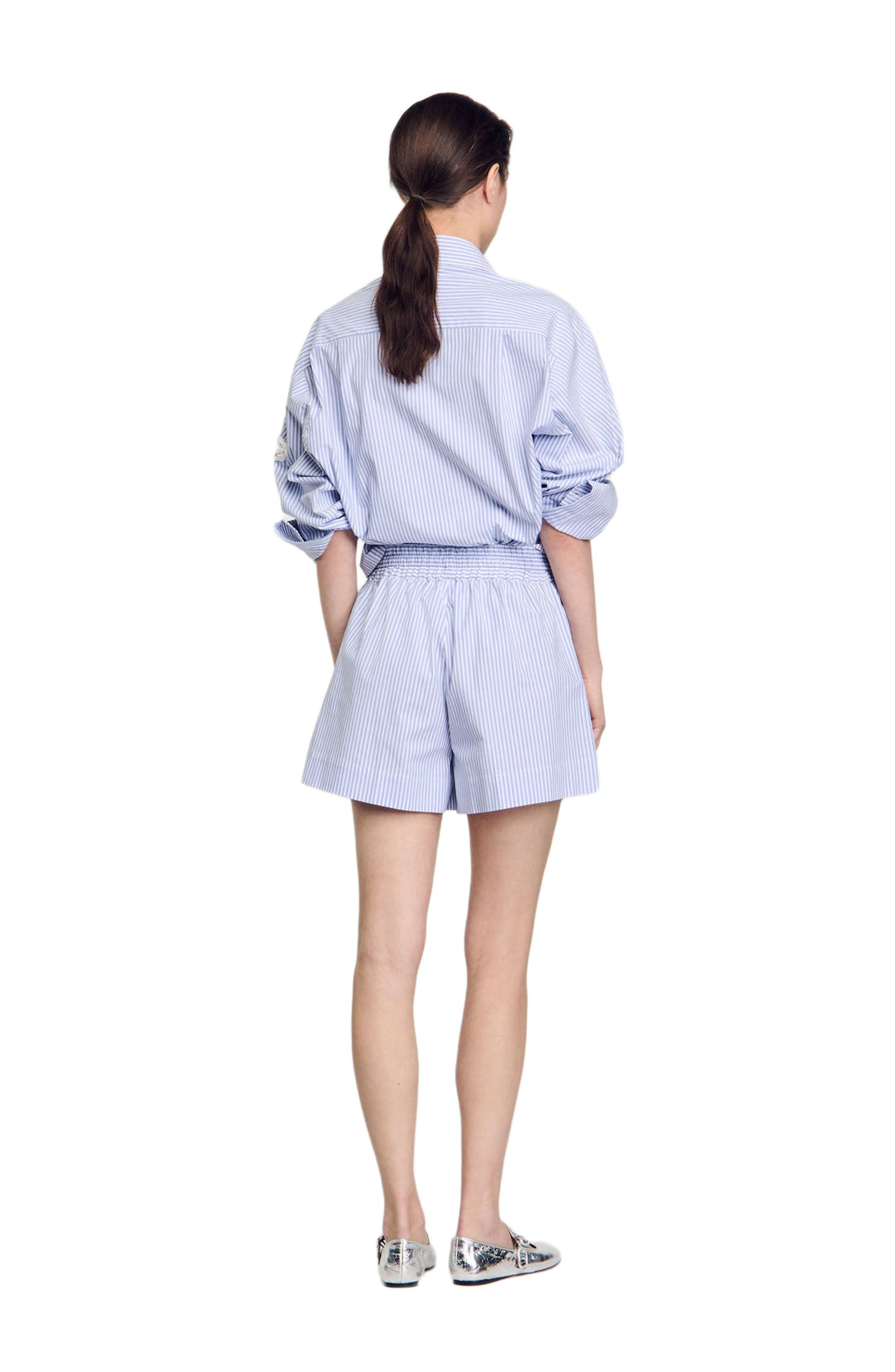 SANDRO Striped shorts with flower detail in Sky Blue at Nordstrom - 2