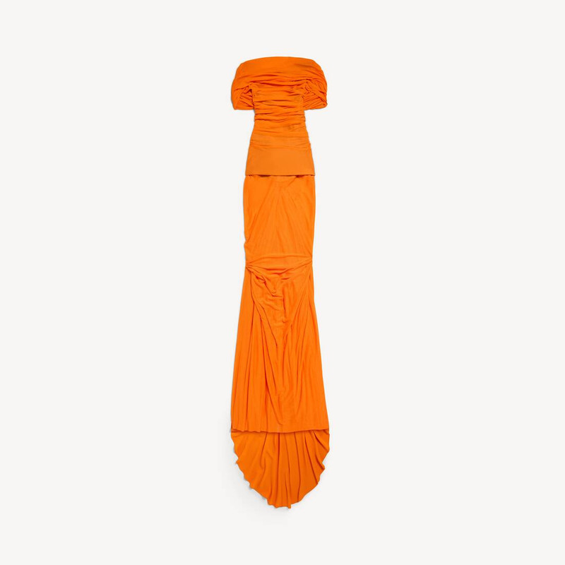 Women's Gathered Open Back Dress in Orange 1