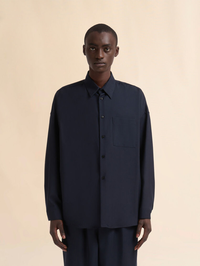 Marni DEEP BLUE TROPICAL WOOL LONG-SLEEVED SHIRT outlook