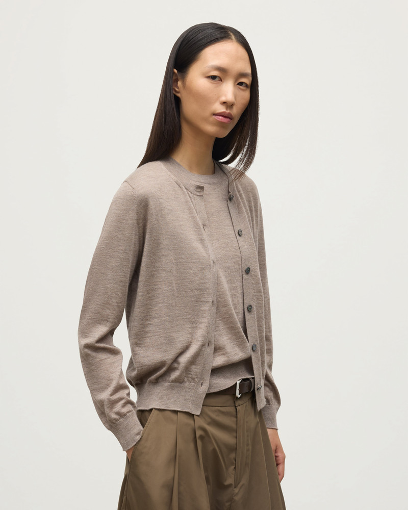 Johnstons of Elgin Honor Light Brown Superfine Cashmere Cardigan outlook