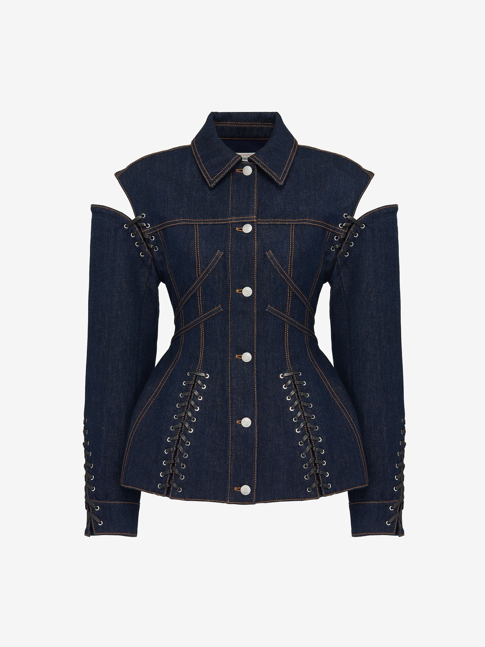 Women's Lace Detail Slashed Denim Jacket in Denim - 1