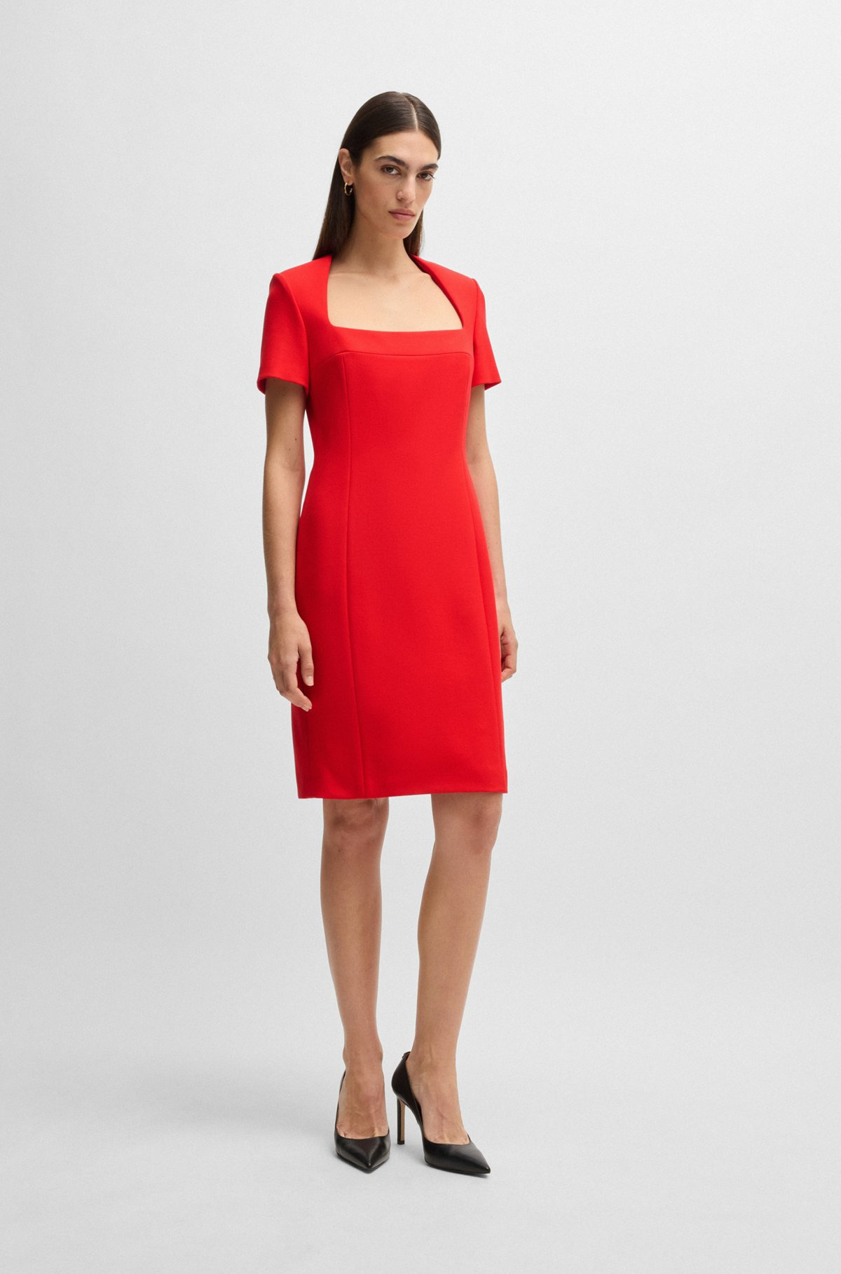 SQUARE-NECK SLIM-FIT DRESS IN STRETCH MATERIAL - 3