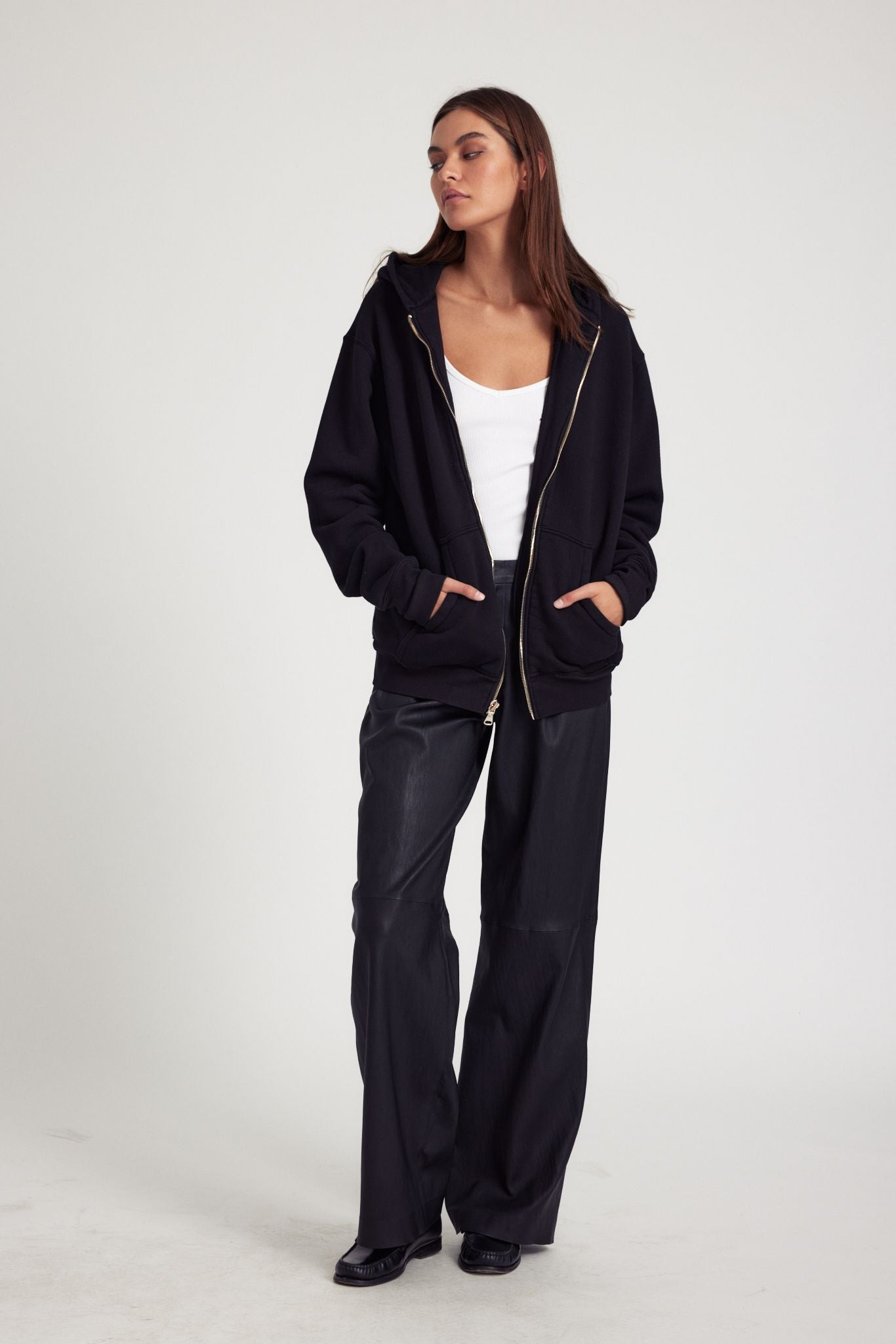 BLACK ZIP UP HOODIE - 2