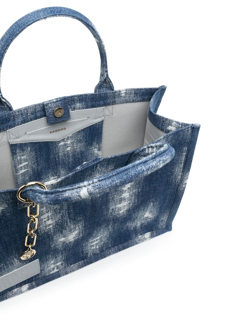 distressed denim tote bag - 6