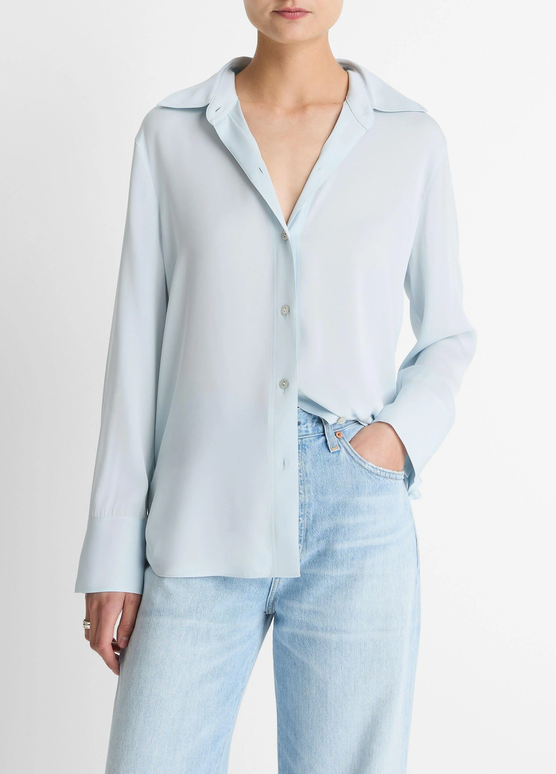 Stretch-Silk Button-Front Blouse - 1