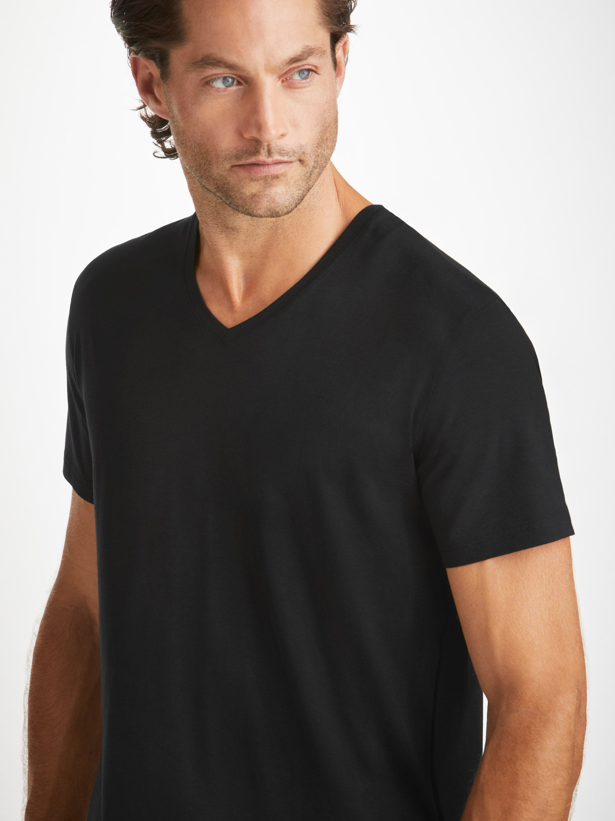 Men's V-Neck T-Shirt Basel Micro Modal Stretch Black - 5