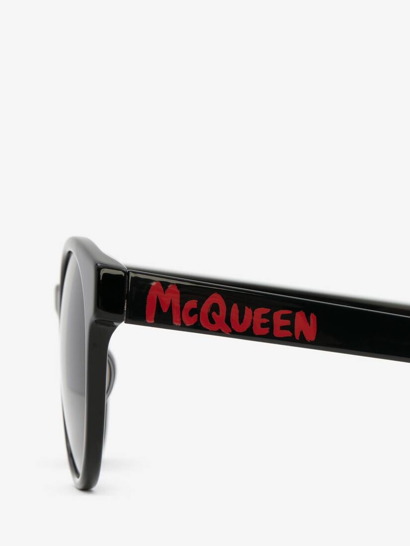 Mcqueen Graffiti Round Sunglasses in Black/grey - 4