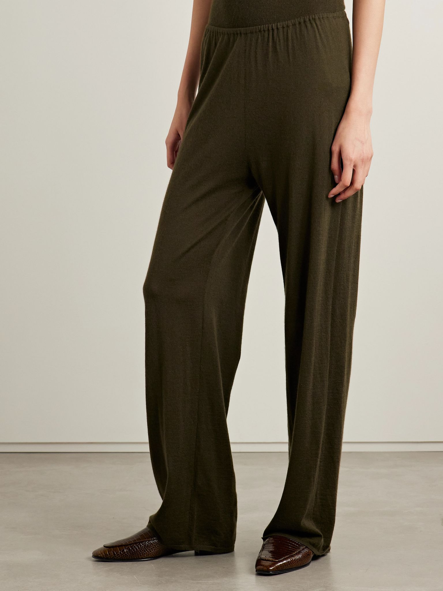 Cashmere straight-leg pants Army green - 3