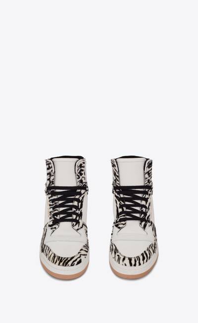 SAINT LAURENT sl/24 mid-top sneakers in smooth leather and zebra print pony effect leather outlook