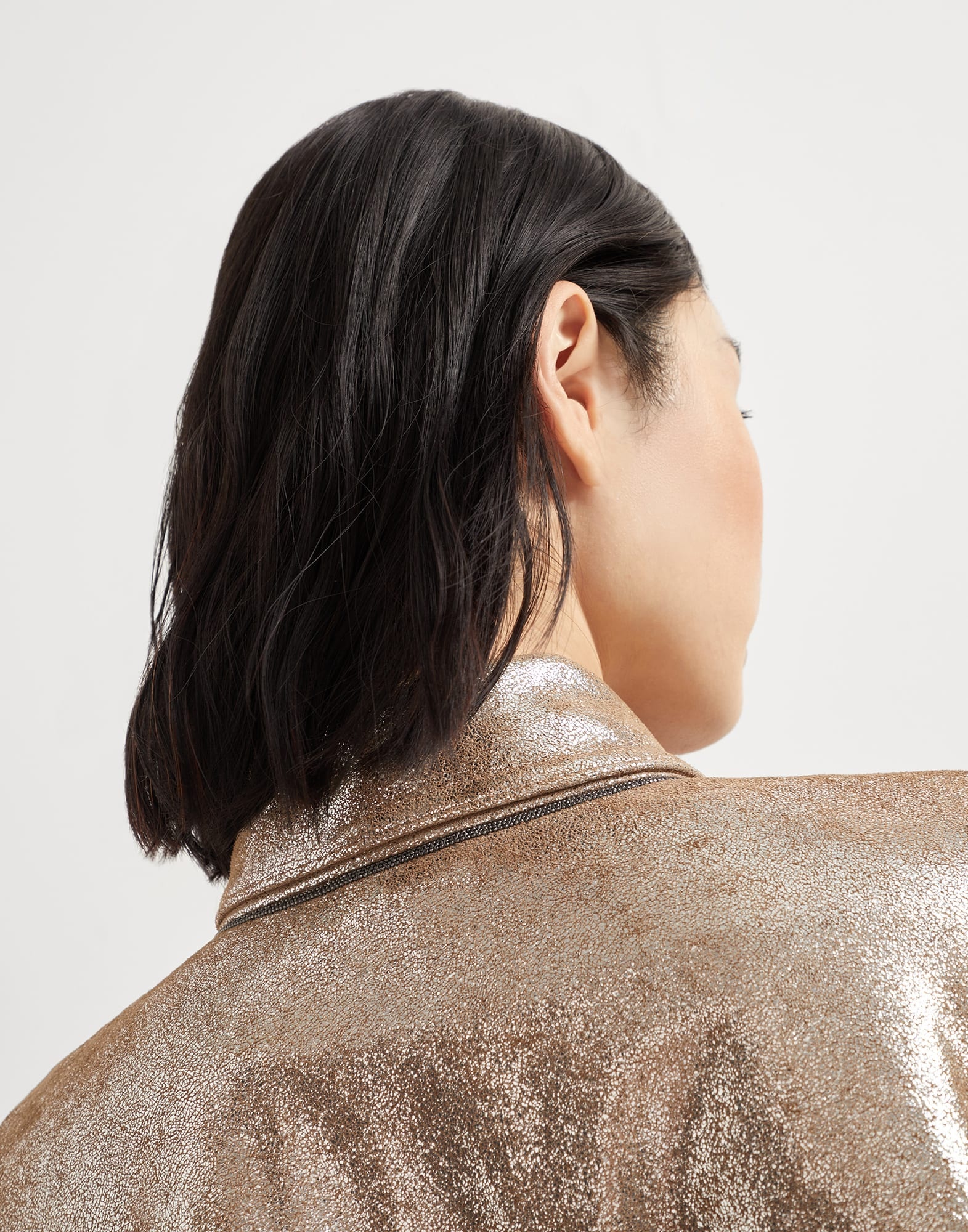 Lamé nappa leather shirt with monili - 3