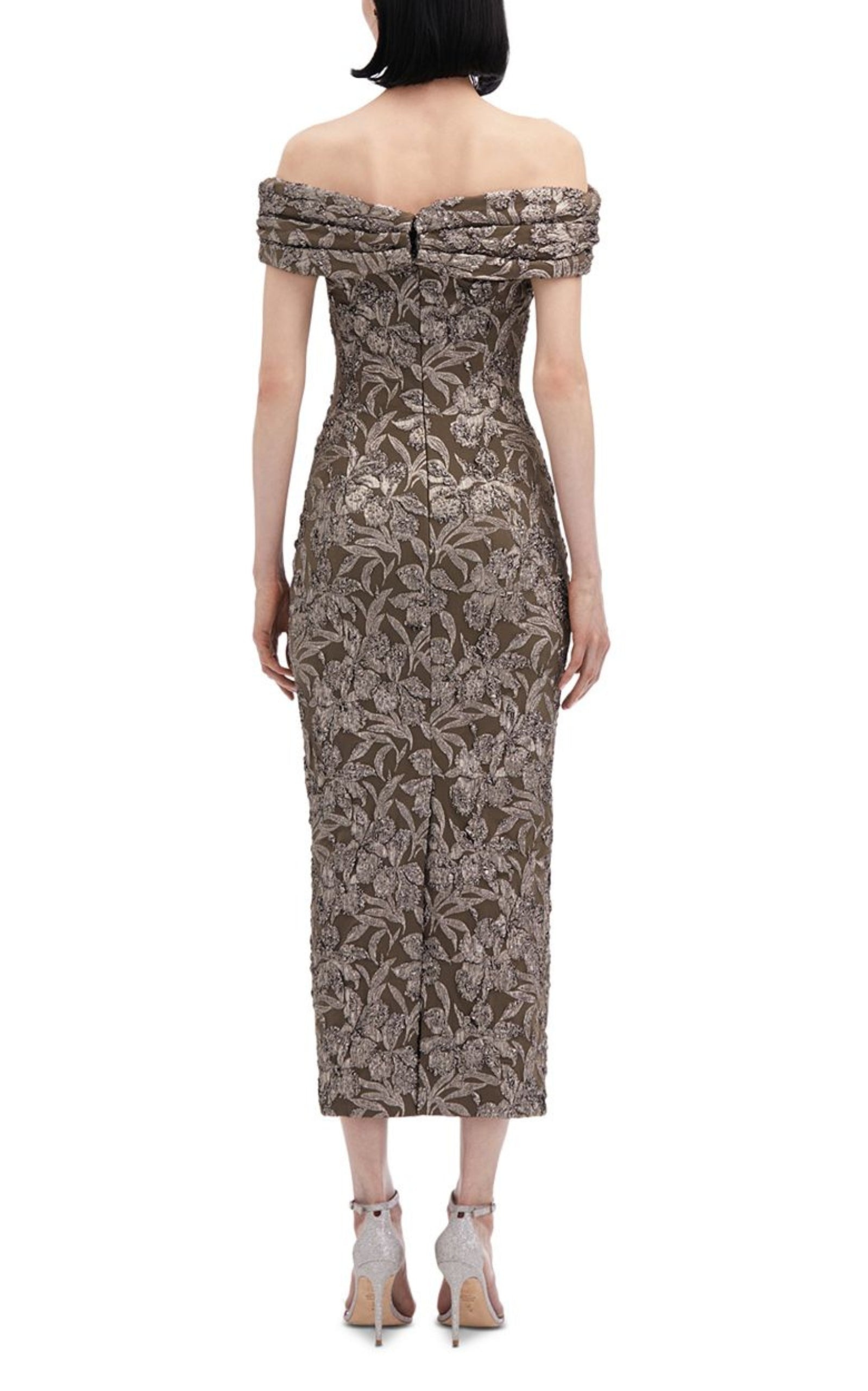 Floral Metallic Jacquard Midi Dress - 3