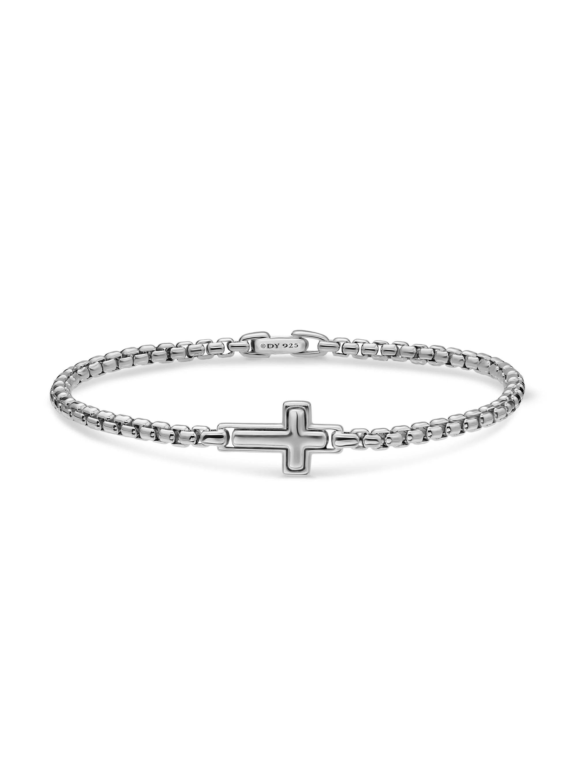 Men's Cross Station Bracelet in Sterling Silver, 3.6MM - Silver - 1