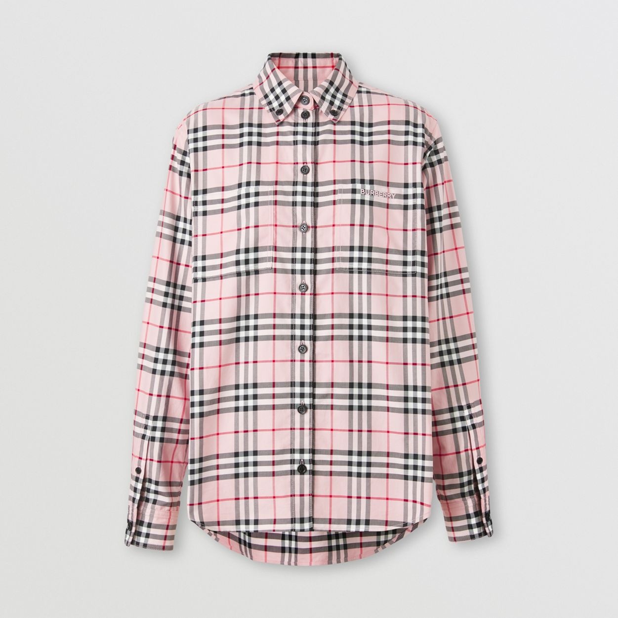 Embroidered Logo Check Cotton Oversized Shirt - 1