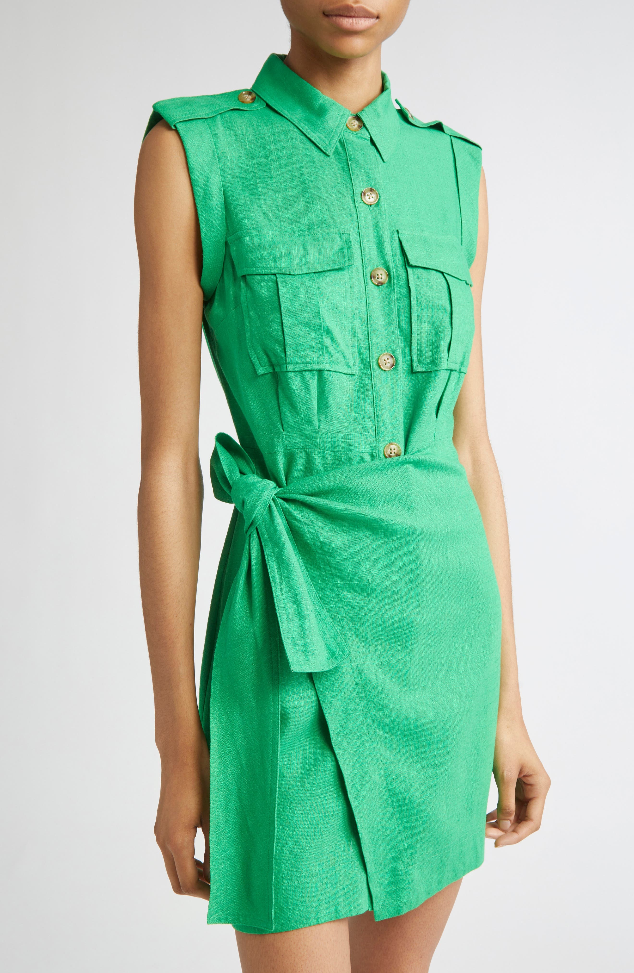Derek Lam 10 Crosby Giselle Sleeveless Cargo Shirtdress in Kelly Green at Nordstrom - 4