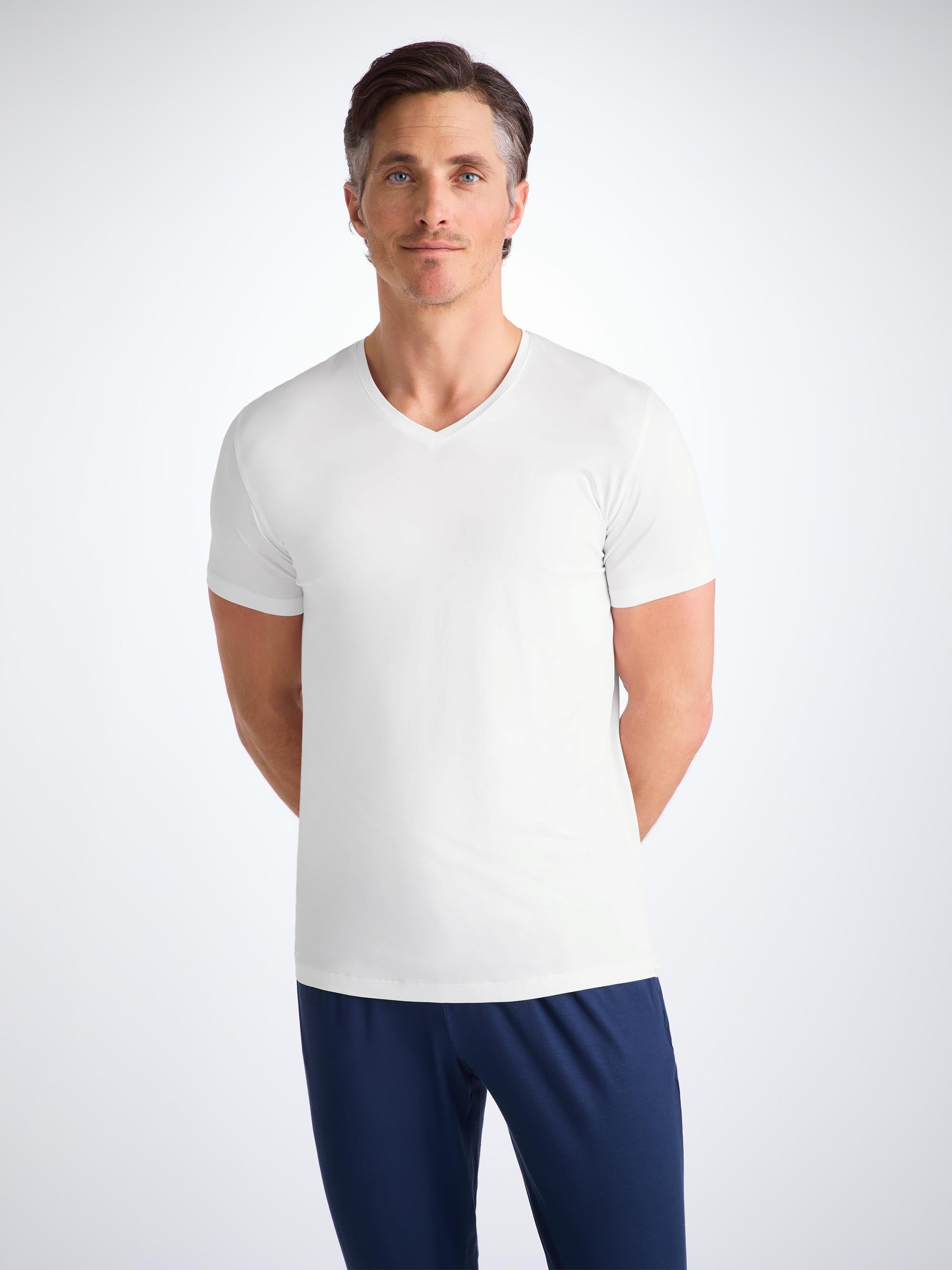 Men's V-Neck T-Shirt Basel Micro Modal Stretch White - 8