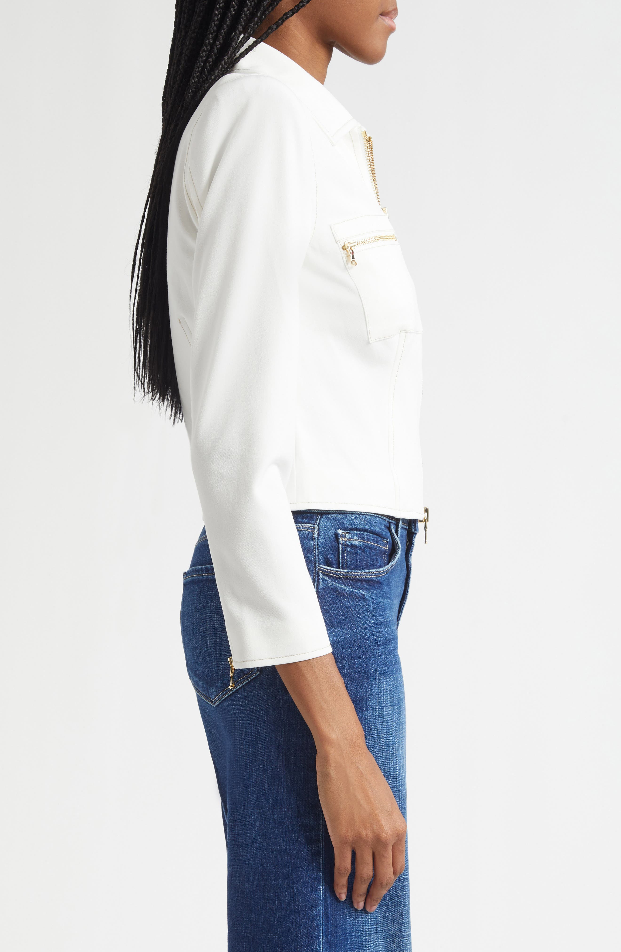 L'AGENCE Calianna Zip Front Jacket in White at Nordstrom - 3